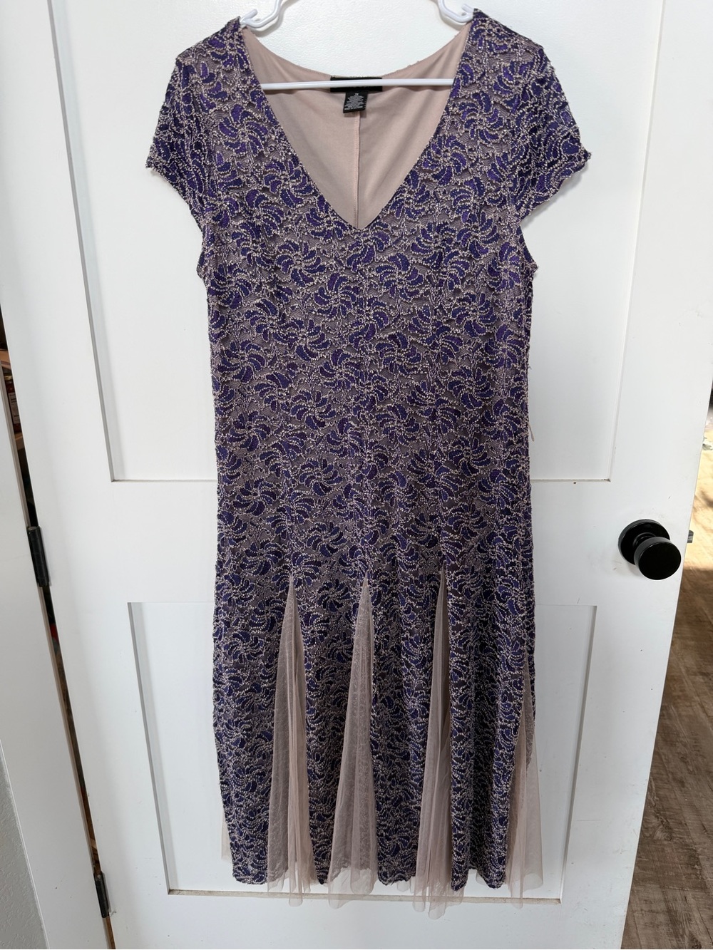 Elegant Purple Lace Overlay V-Neck Women's Dress 1X Candalite